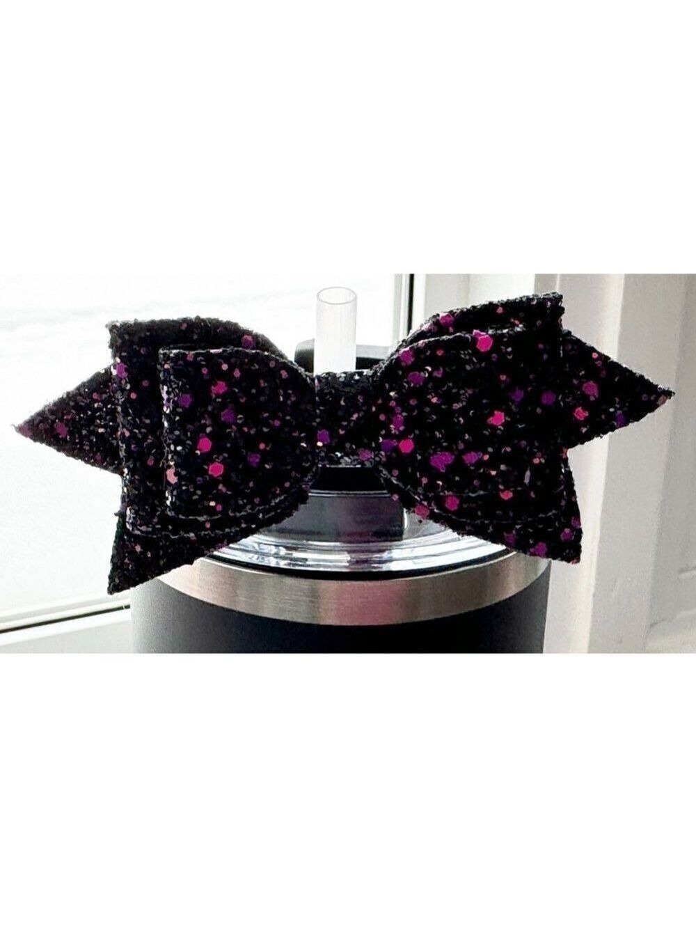 Straw Topper Black & Purple Bow Glitter w/ Multiple Colors